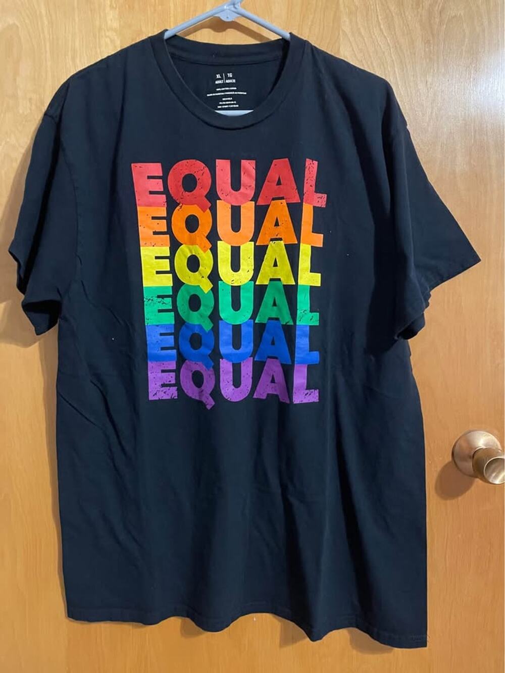 Equality equal black T-shirt rainbow XL unisex mens
